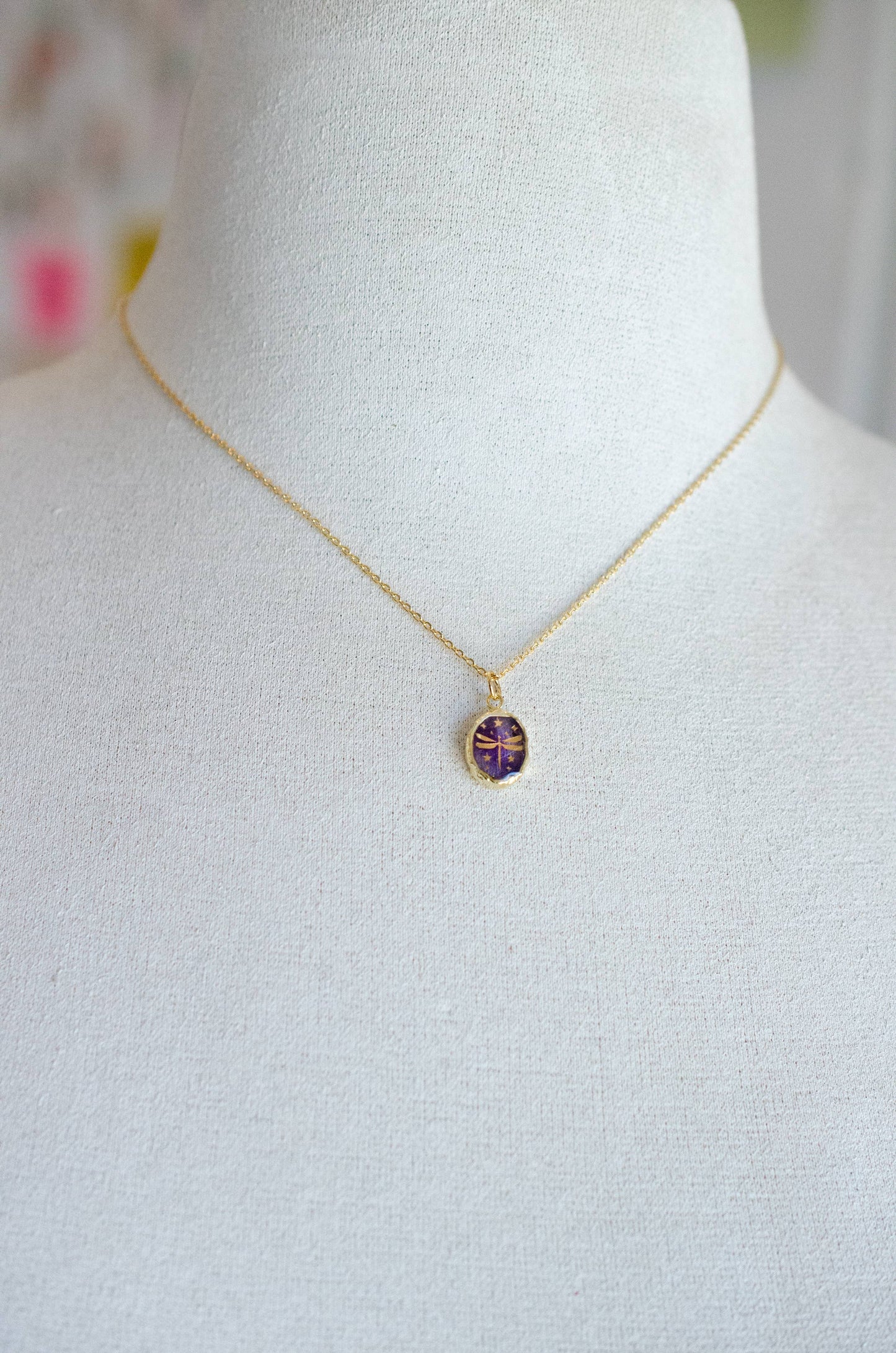 Gemstone Symbol Necklace: Amethyst Dragonfly (18 inches)