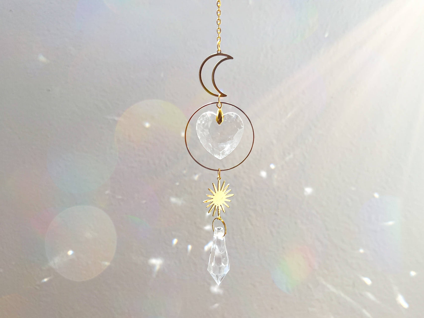 Moon Crystal Suncatcher - Heart and Teardrop Prisms