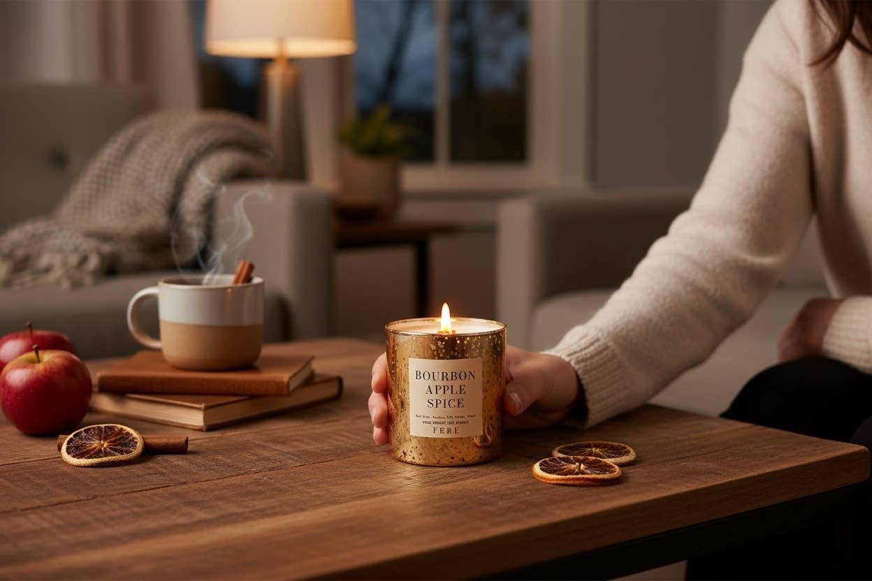 Bourbon Apple Spice- Spiced Bourbon 10oz Gold Glass Candle