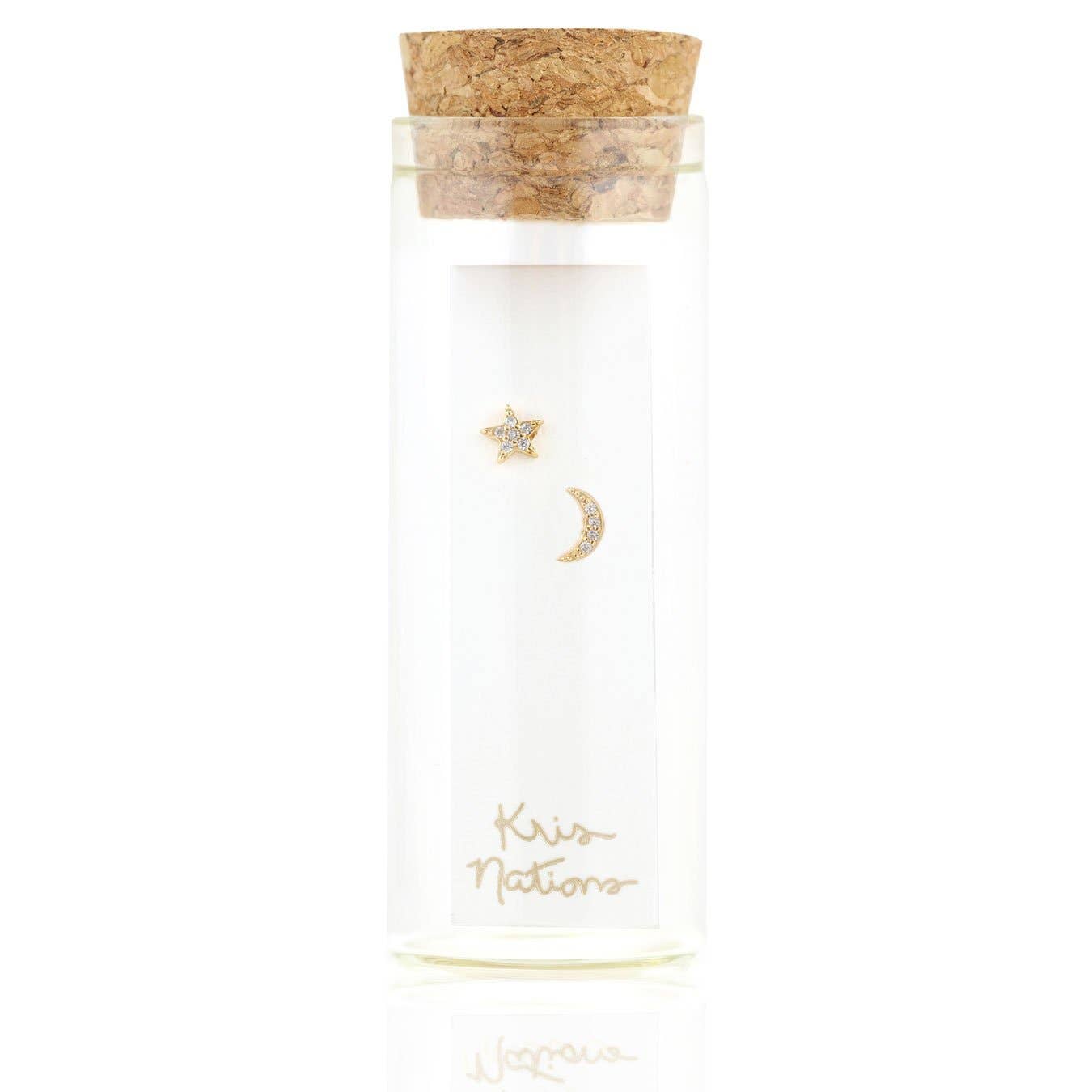 Star and Moon Crystal Stud Earrings 18K Gold Vermeil | Sterling Silver CZ Crystals Nickel Free Hypoallergenic Ships from CA