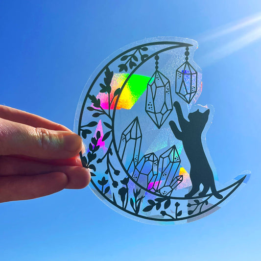 Cat on Moon Suncatcher Window Decal