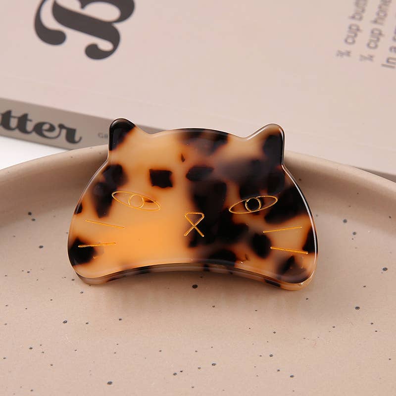 Cute Cat Head Metal Hair Claw Clip, Acetate Claw Clip