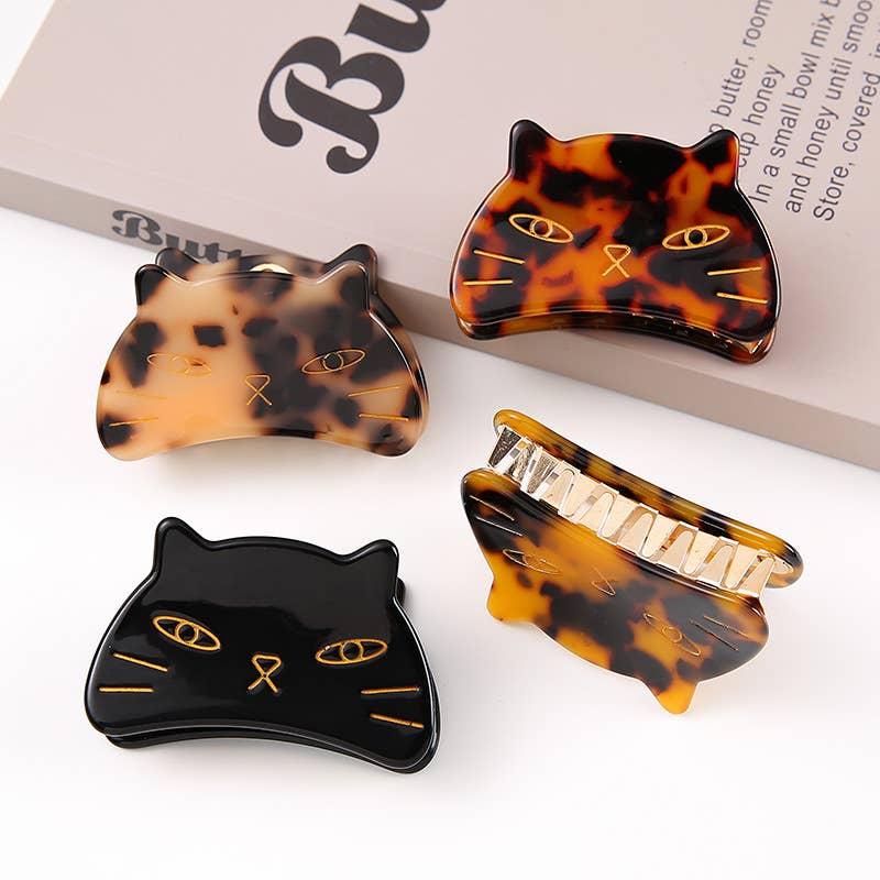 Cute Cat Head Metal Hair Claw Clip, Acetate Claw Clip