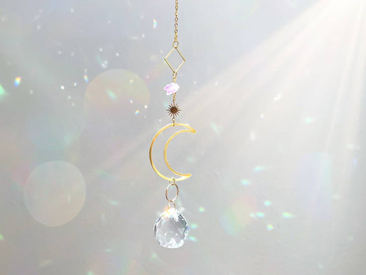 Moon and Amethyst Crystal Suncatcher Rainbow Prism