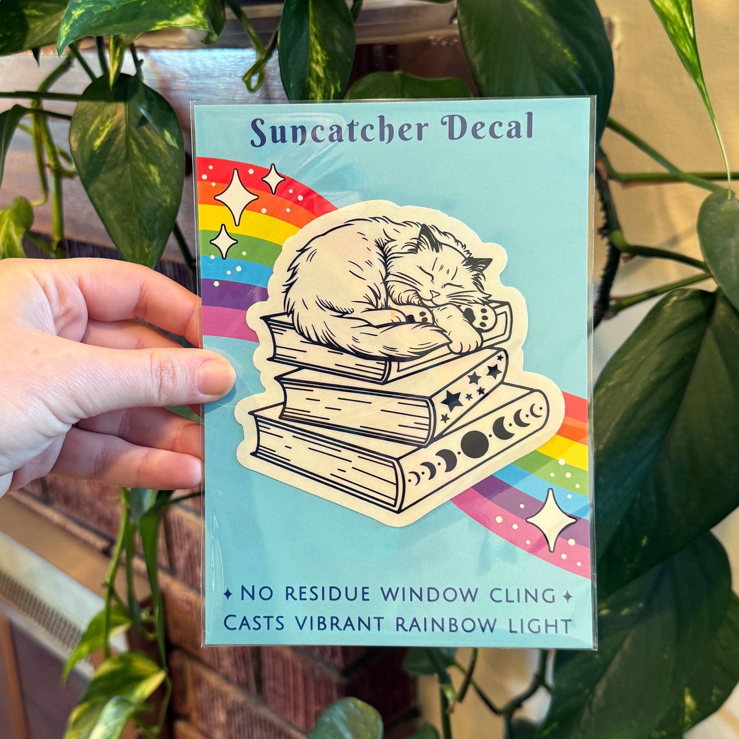 Cat on Book Stack Suncatcher Window Decal