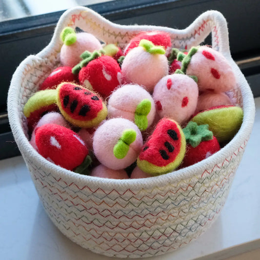 Handmade Wool Felt Cat Toy Set Fruit-Inspired Collection