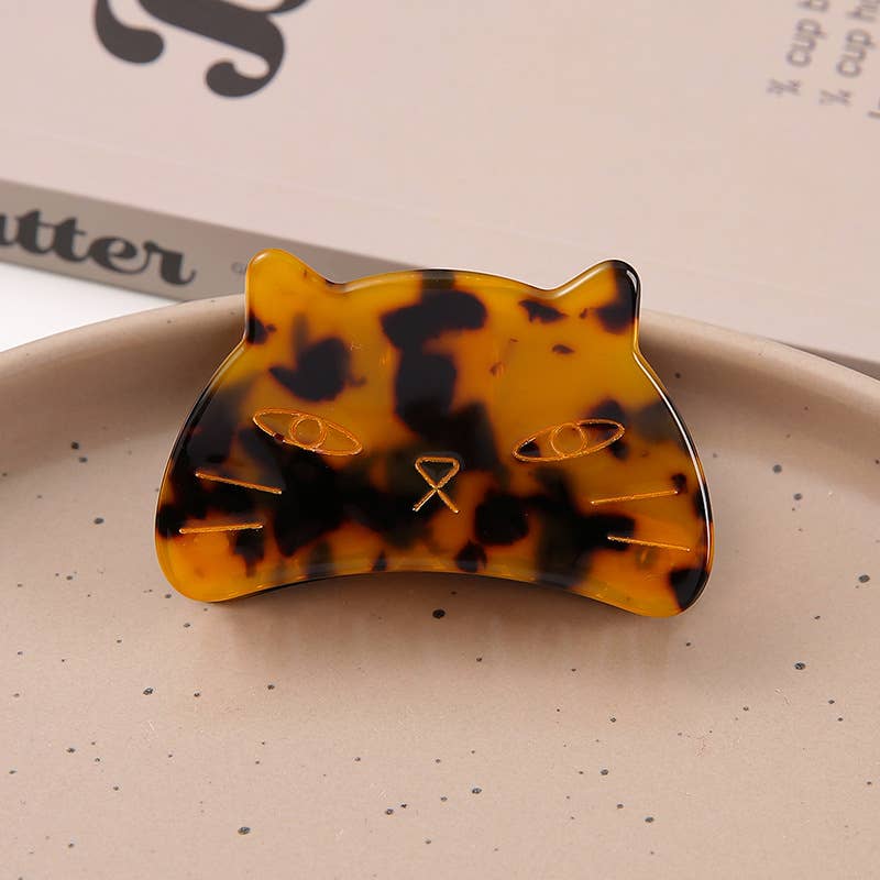 Cute Cat Head Metal Hair Claw Clip, Acetate Claw Clip