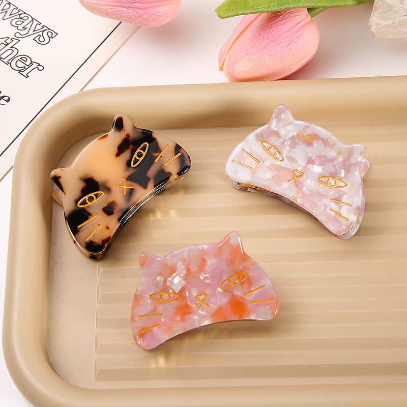Cute Cat Head Metal Hair Claw Clip, Acetate Claw Clip