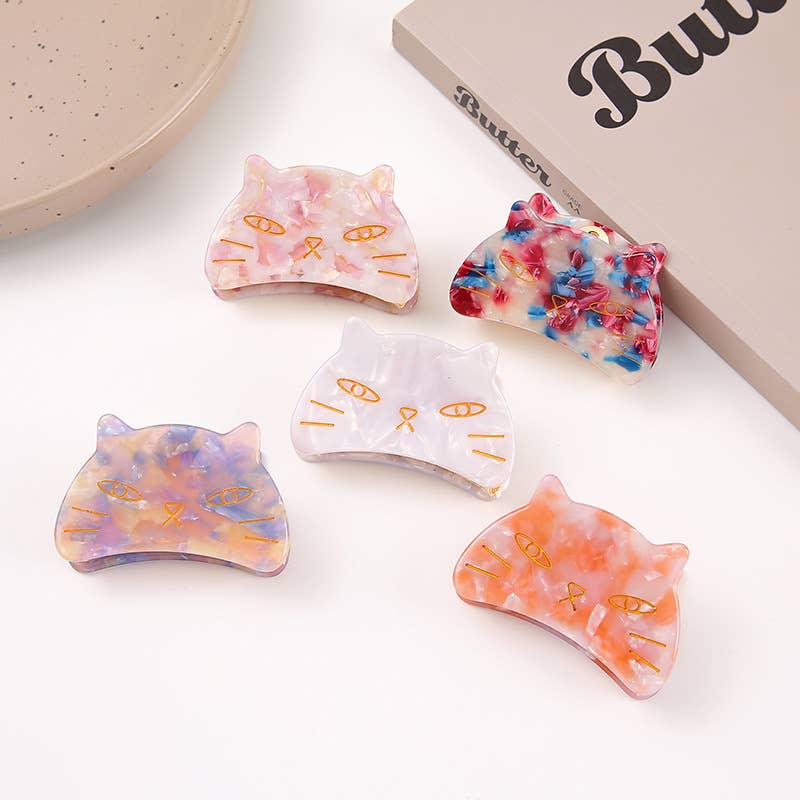Cute Cat Head Metal Hair Claw Clip, Acetate Claw Clip