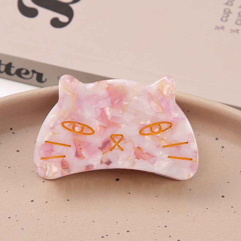 Cute Cat Head Metal Hair Claw Clip, Acetate Claw Clip