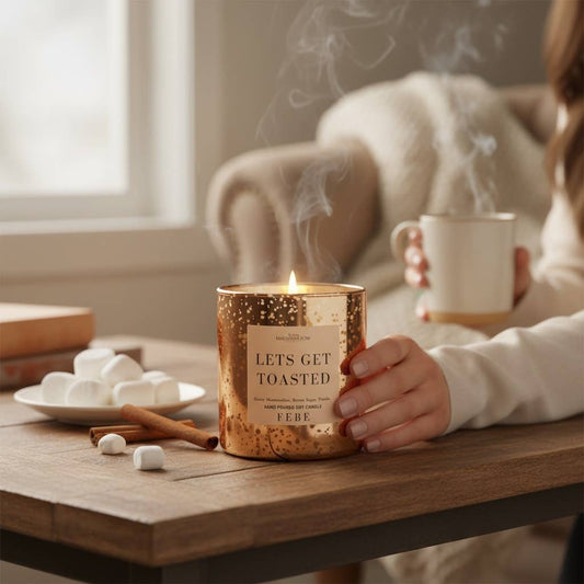 Lets Get Toasted- Toasted Marshmallow 10oz Gold Glass Candle