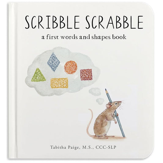 Scribble Scrabble: A Board Book of First Words and Shapes for Growing Minds (A Wishy Washy Sequel) (Tabitha Paige Children's Book Series) cover image