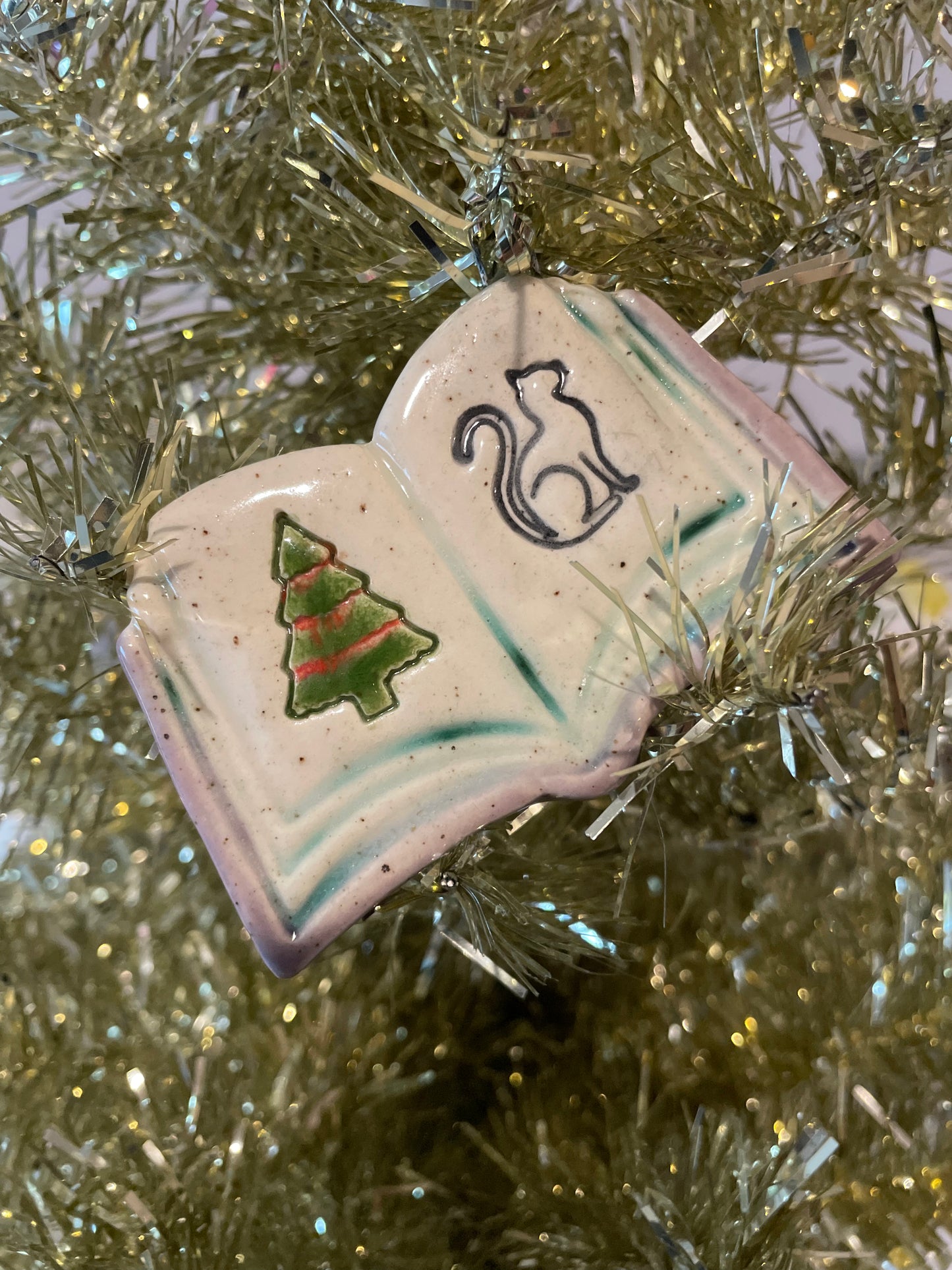 Handmade Ceramic Black Cat Fables Book Ornament