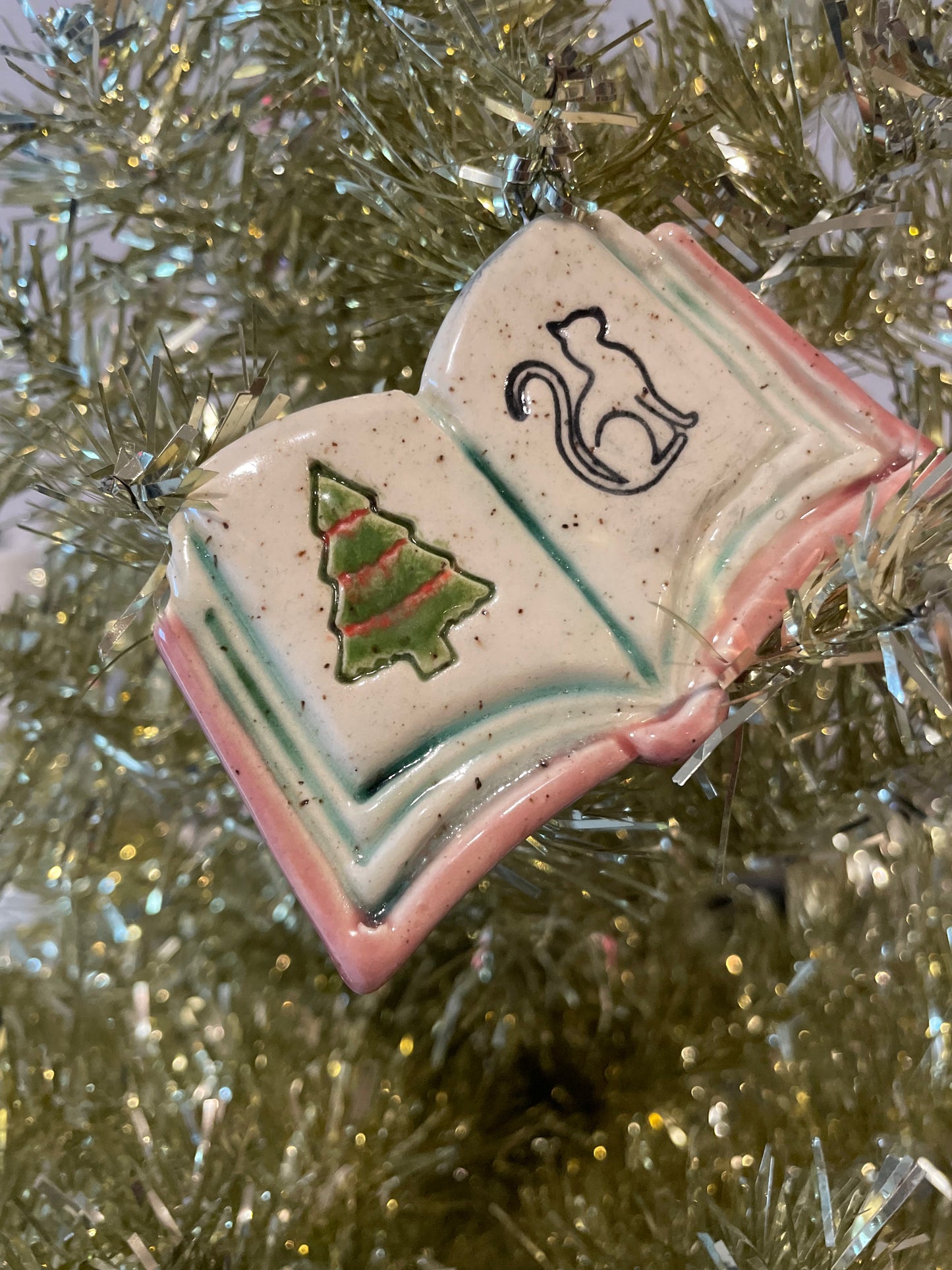 Handmade Ceramic Black Cat Fables Book Ornament