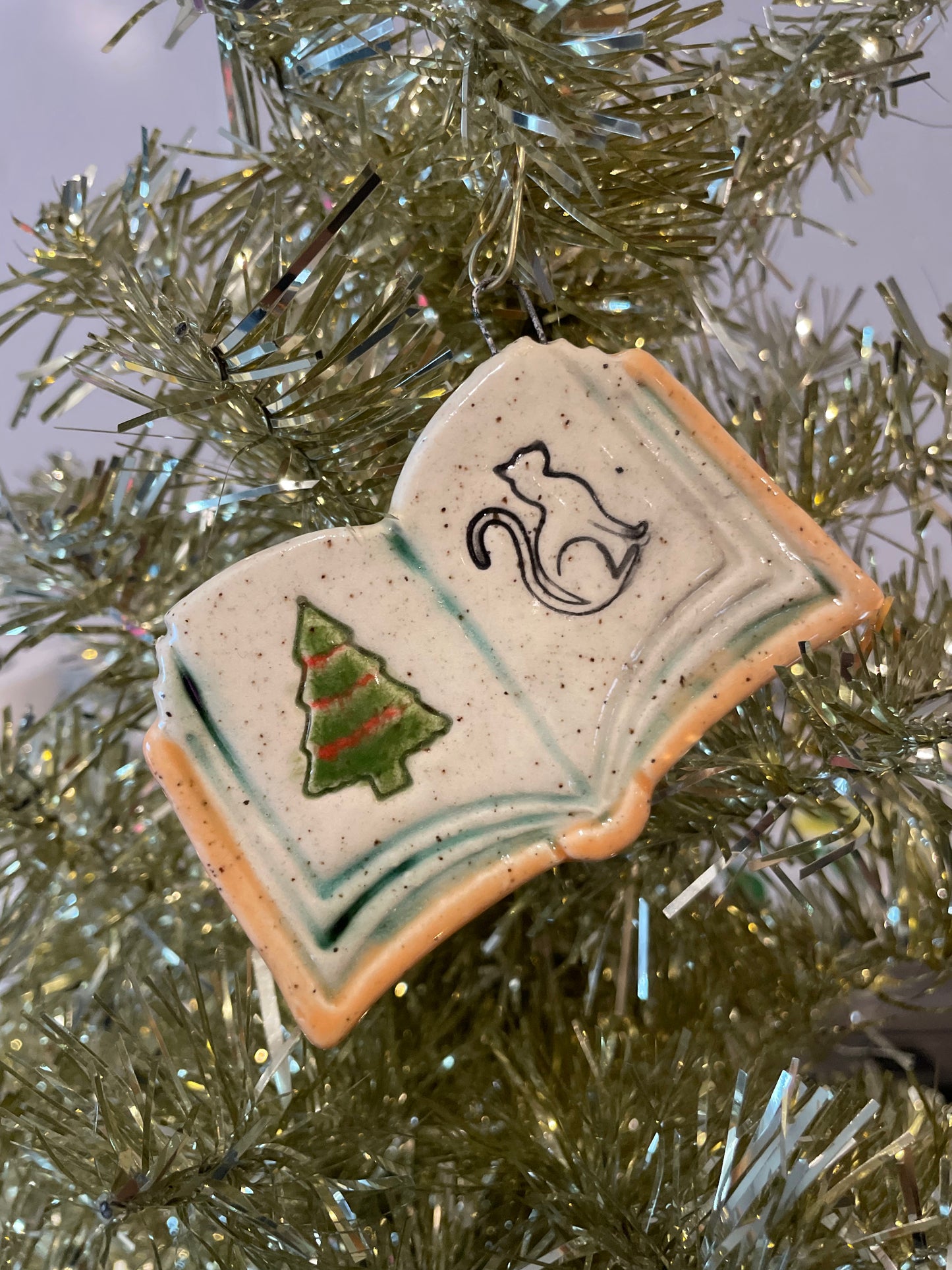 Handmade Ceramic Black Cat Fables Book Ornament