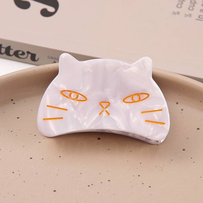 Cute Cat Head Metal Hair Claw Clip, Acetate Claw Clip