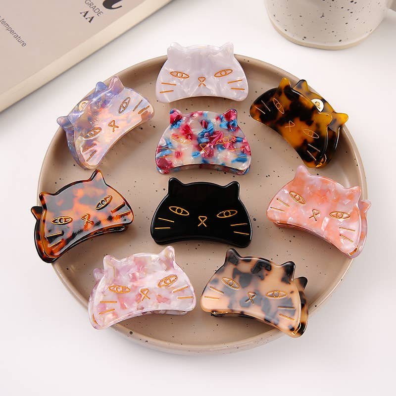 Cute Cat Head Metal Hair Claw Clip, Acetate Claw Clip