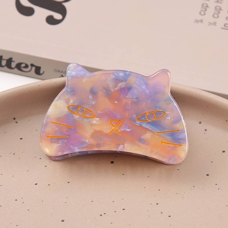 Cute Cat Head Metal Hair Claw Clip, Acetate Claw Clip