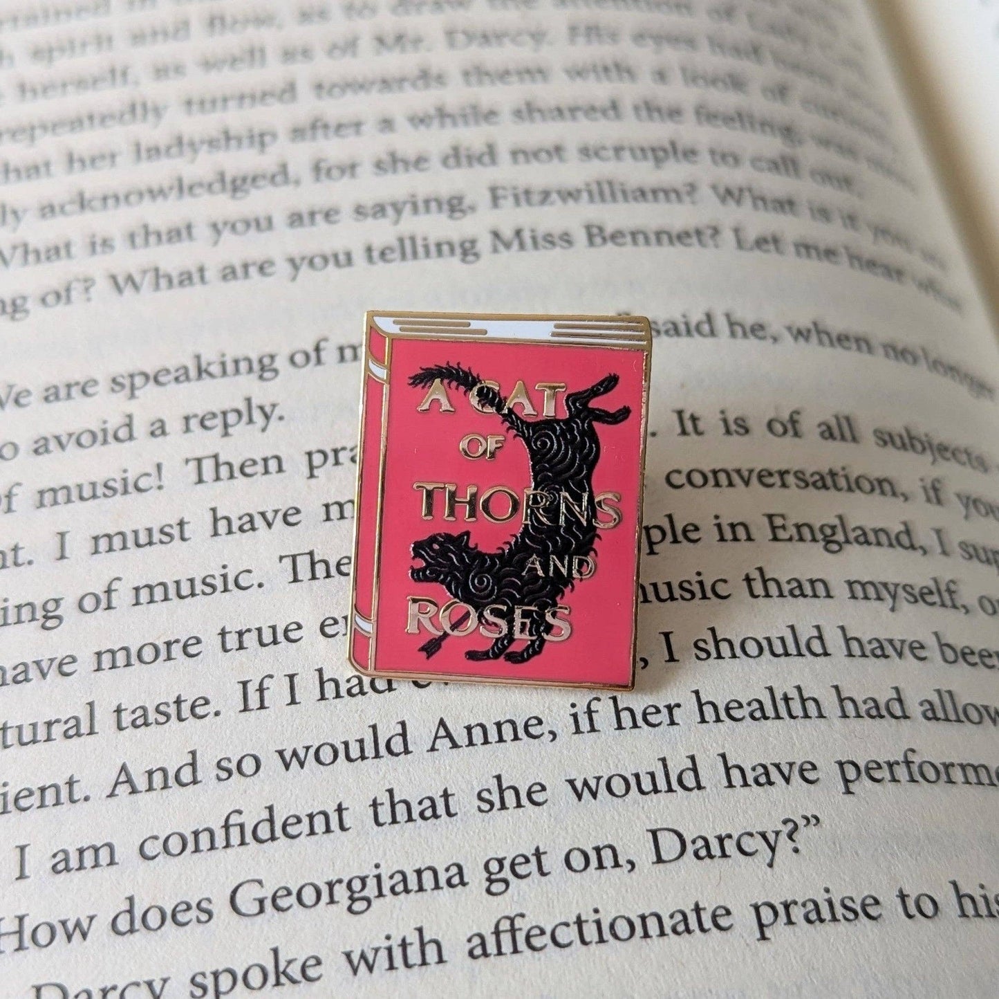 A Cat of Thorns and Roses Enamel Pin