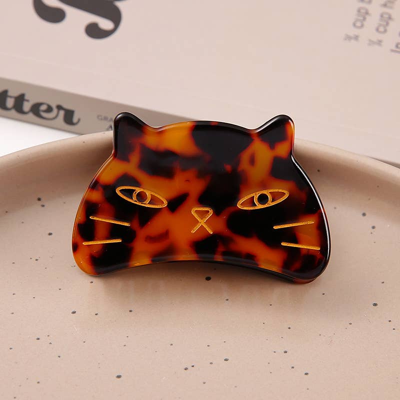 Cute Cat Head Metal Hair Claw Clip, Acetate Claw Clip