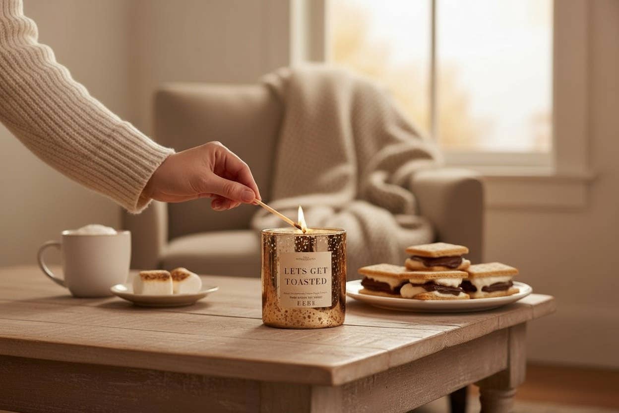 Lets Get Toasted- Toasted Marshmallow 10oz Gold Glass Candle