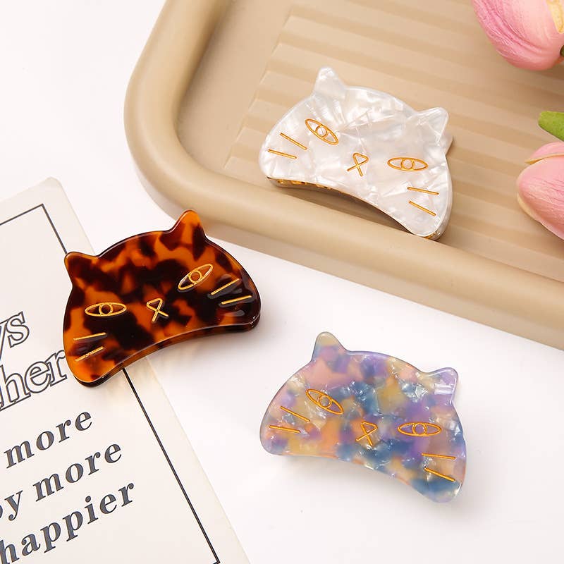 Cute Cat Head Metal Hair Claw Clip, Acetate Claw Clip