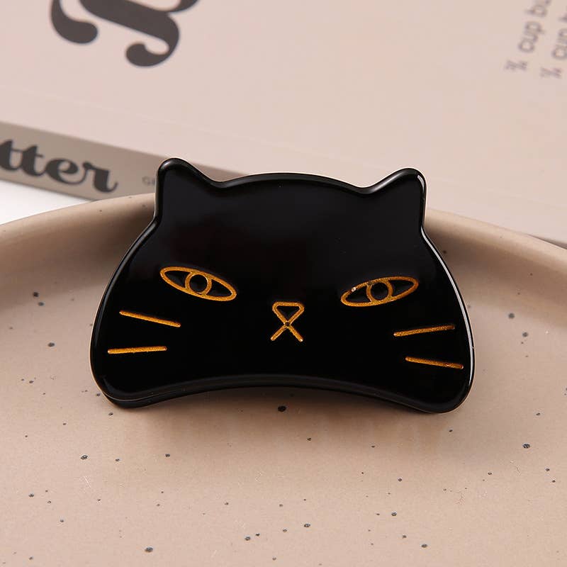 Cute Cat Head Metal Hair Claw Clip, Acetate Claw Clip