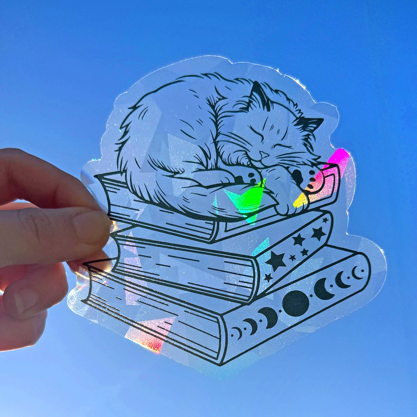 Cat on Book Stack Suncatcher Window Decal