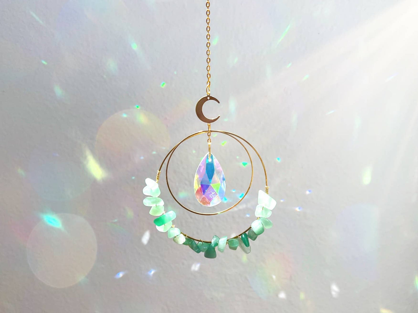 Green Aventurine Crystal Suncatcher Rainbow Prism