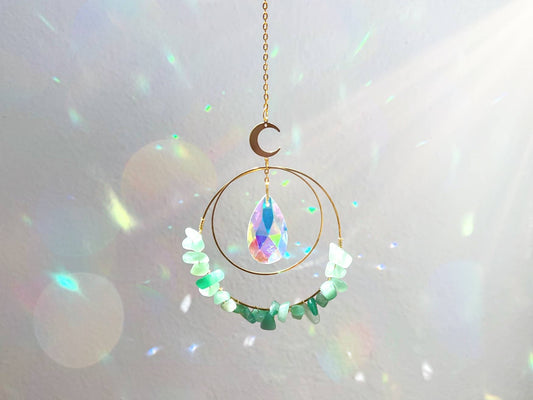 Green Aventurine Crystal Suncatcher Rainbow Prism
